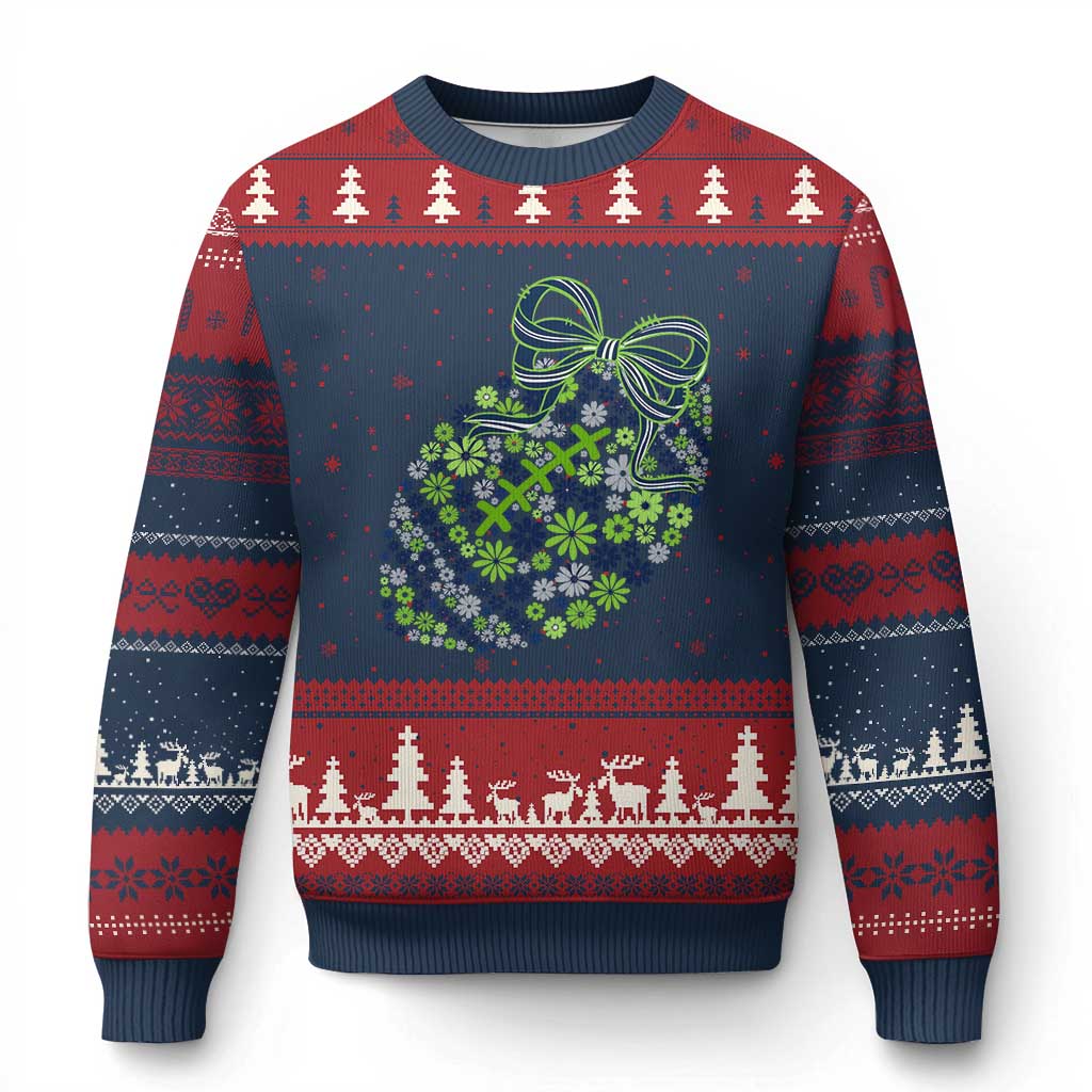 Floral Football With Bow Green And Blue Ugly Christmas Sweater Game Day Sports Fan TS12 Navy Red Print Your Wear