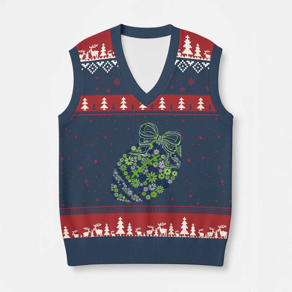 Floral Football With Bow Green And Blue V-Neck Knit Sweater Vest Game Day Sports Fan TS12 Navy Red Print Your Wear