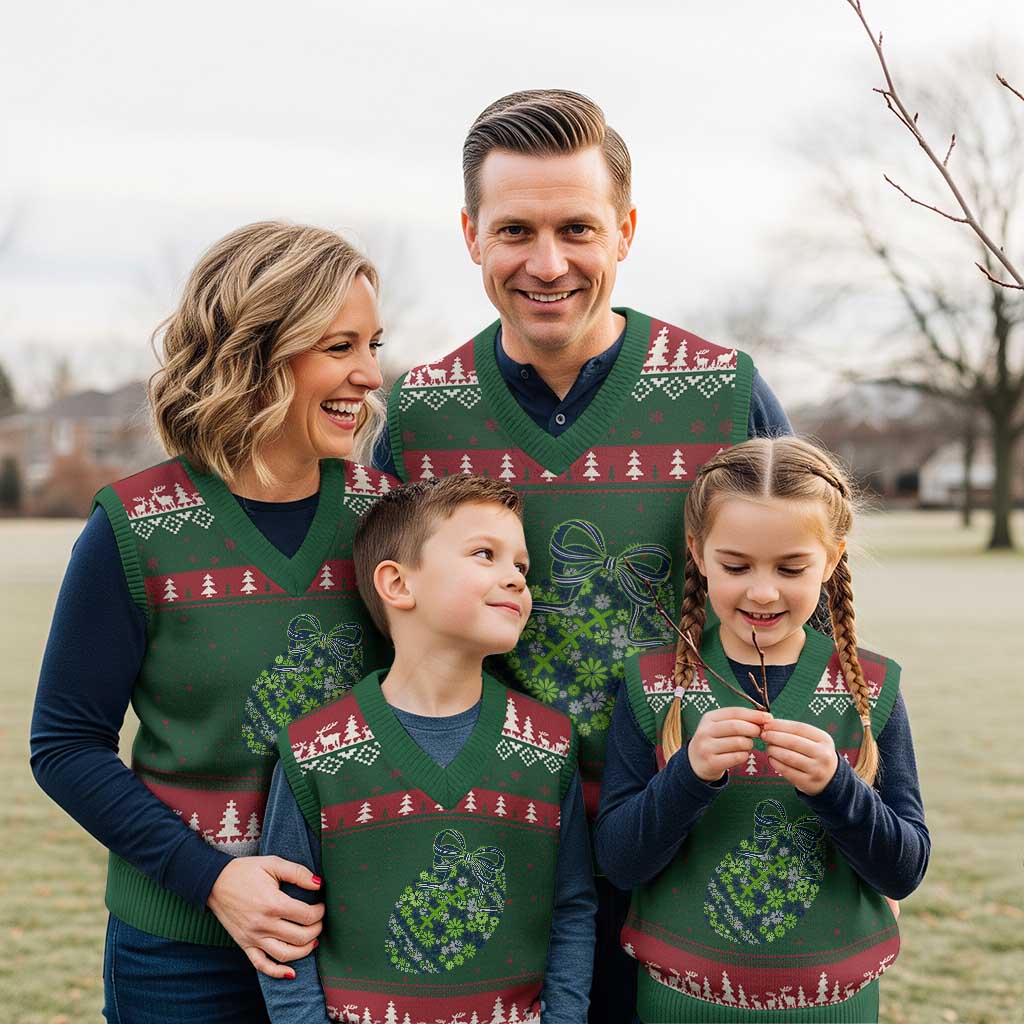 Floral Football With Bow Green And Blue V-Neck Knit Sweater Vest Game Day Sports Fan TS12 Red Green Print Your Wear