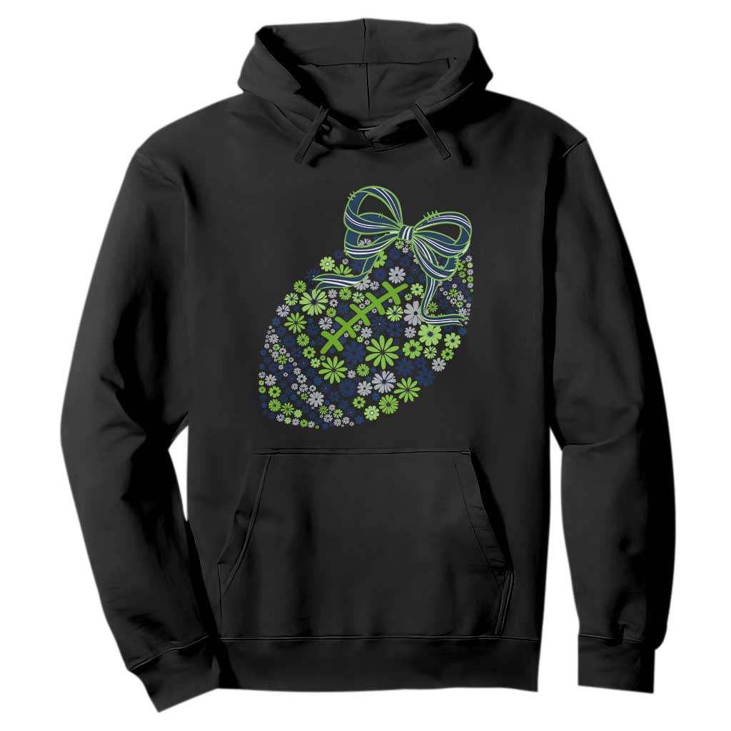 Floral Football With Bow Green And Blue Hoodie Game Day Sports Fan TS12 Black Print Your Wear