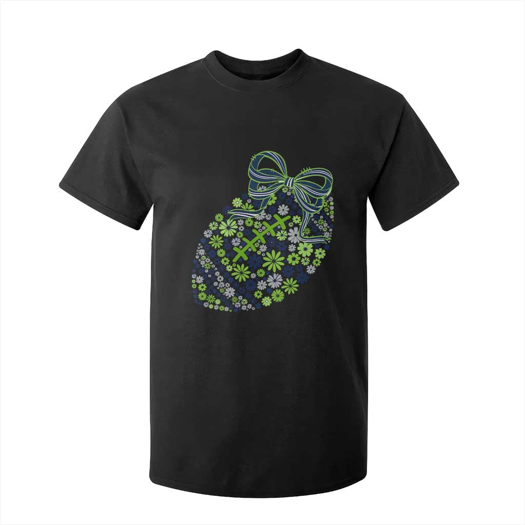 Floral Football With Bow Green And Blue T Shirt For Kid Game Day Sports Fan TS12 Black Print Your Wear