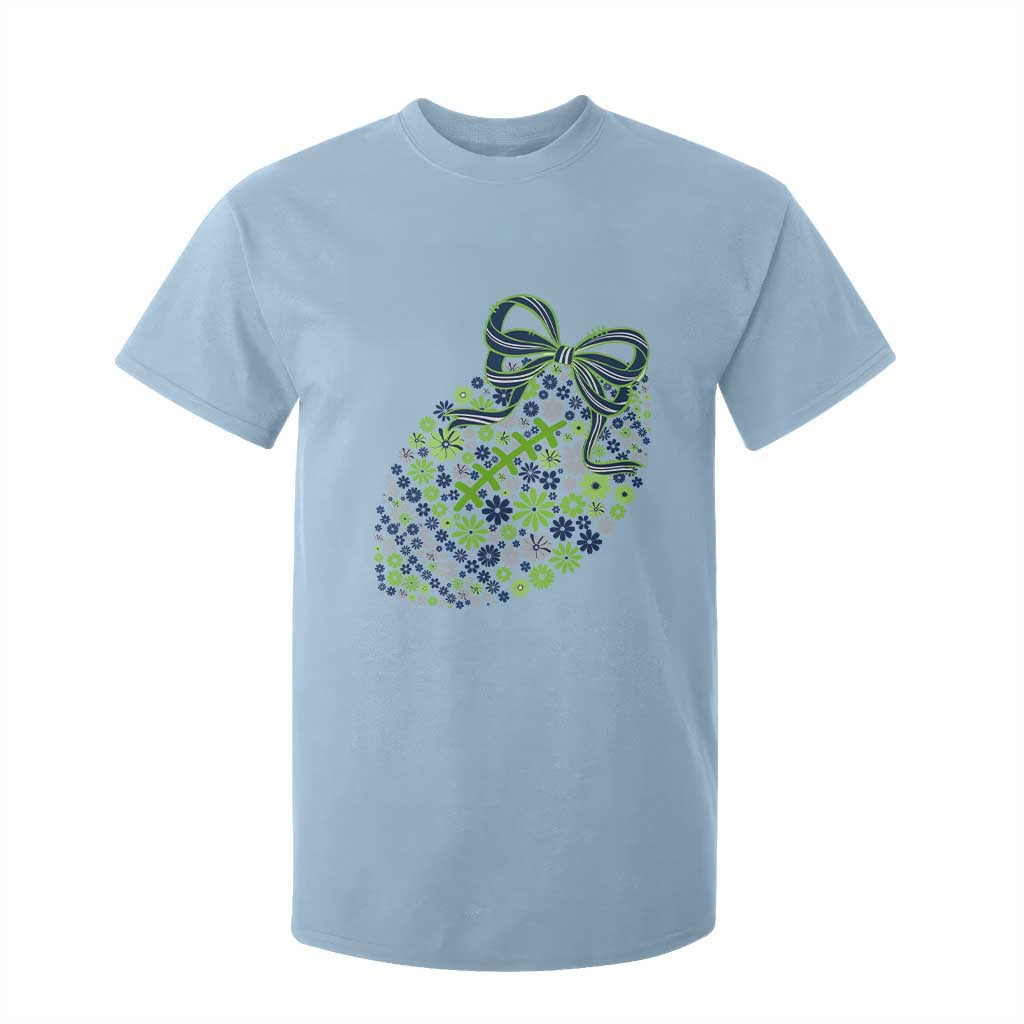 Floral Football With Bow Green And Blue T Shirt For Kid Game Day Sports Fan TS12 Light Blue Print Your Wear