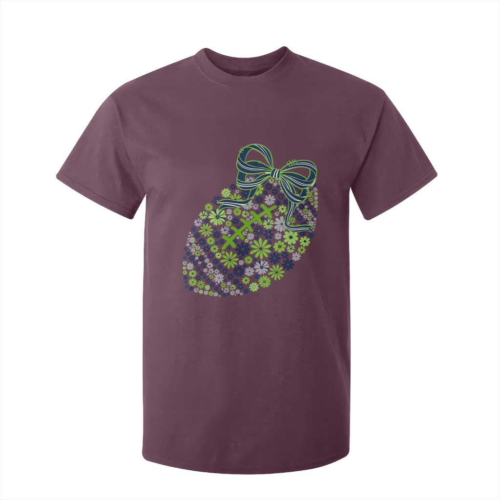 Floral Football With Bow Green And Blue T Shirt For Kid Game Day Sports Fan TS12 Maroon Print Your Wear