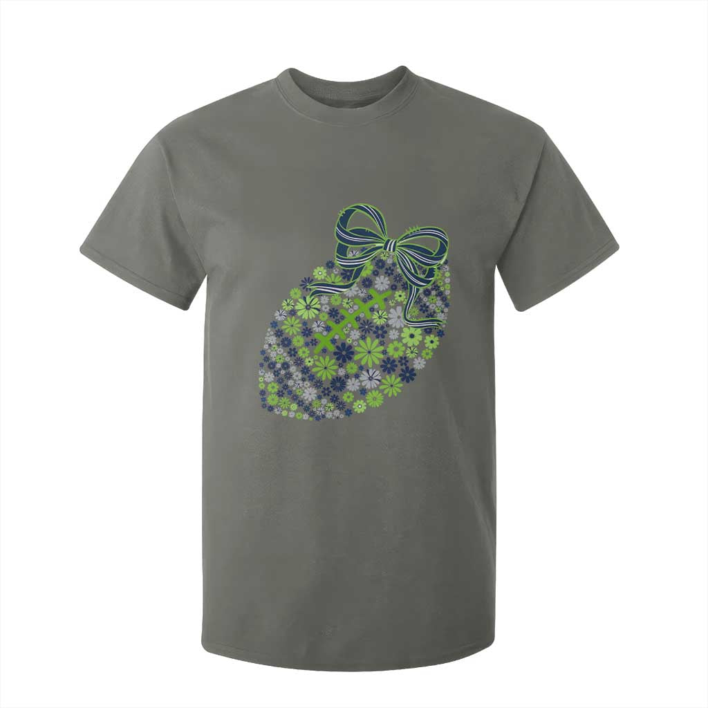 Floral Football With Bow Green And Blue T Shirt For Kid Game Day Sports Fan TS12 Military Green Print Your Wear