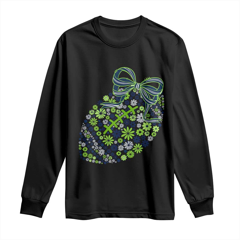 Floral Football With Bow Green And Blue Long Sleeve Shirt Game Day Sports Fan TS12 Black Print Your Wear
