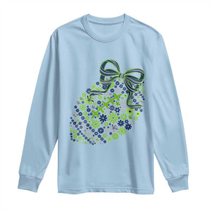 Floral Football With Bow Green And Blue Long Sleeve Shirt Game Day Sports Fan TS12 Light Blue Print Your Wear