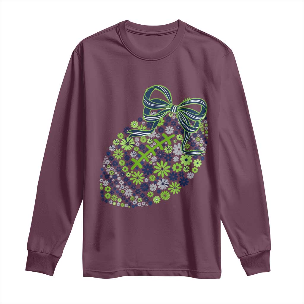 Floral Football With Bow Green And Blue Long Sleeve Shirt Game Day Sports Fan TS12 Maroon Print Your Wear