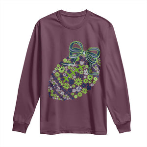 Floral Football With Bow Green And Blue Long Sleeve Shirt Game Day Sports Fan TS12 Maroon Print Your Wear