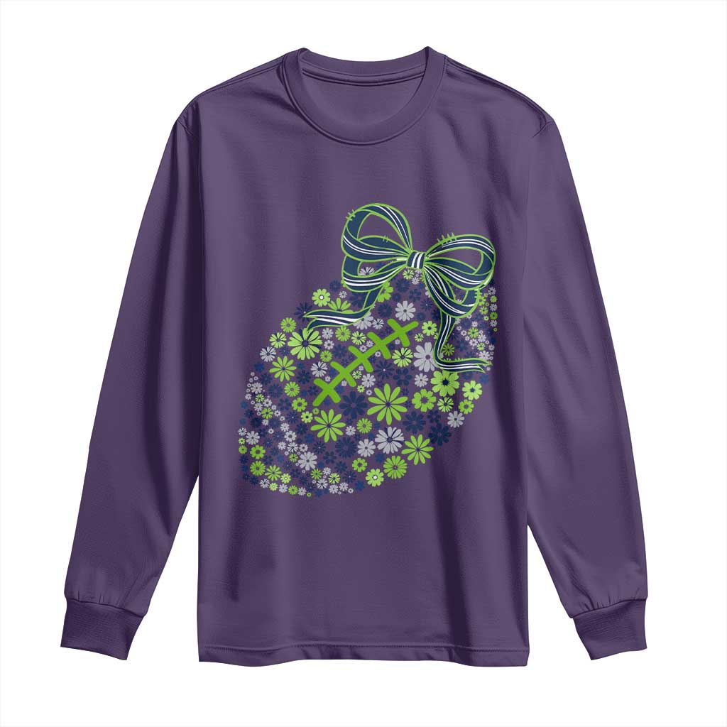 Floral Football With Bow Green And Blue Long Sleeve Shirt Game Day Sports Fan TS12 Purple Print Your Wear