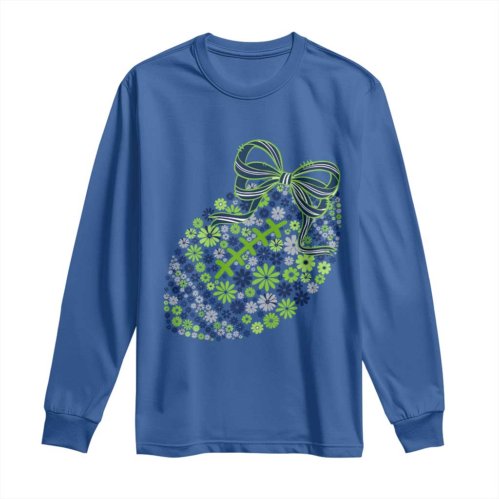 Floral Football With Bow Green And Blue Long Sleeve Shirt Game Day Sports Fan TS12 Royal Blue Print Your Wear