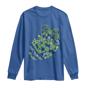 Floral Football With Bow Green And Blue Long Sleeve Shirt Game Day Sports Fan TS12 Royal Blue Print Your Wear