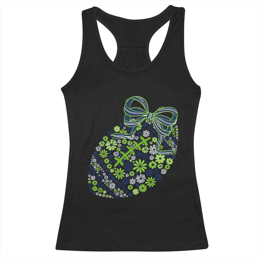 Floral Football With Bow Green And Blue Racerback Tank Top Game Day Sports Fan TS12 Black Print Your Wear