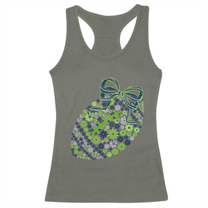Floral Football With Bow Green And Blue Racerback Tank Top Game Day Sports Fan TS12 Military Green Print Your Wear