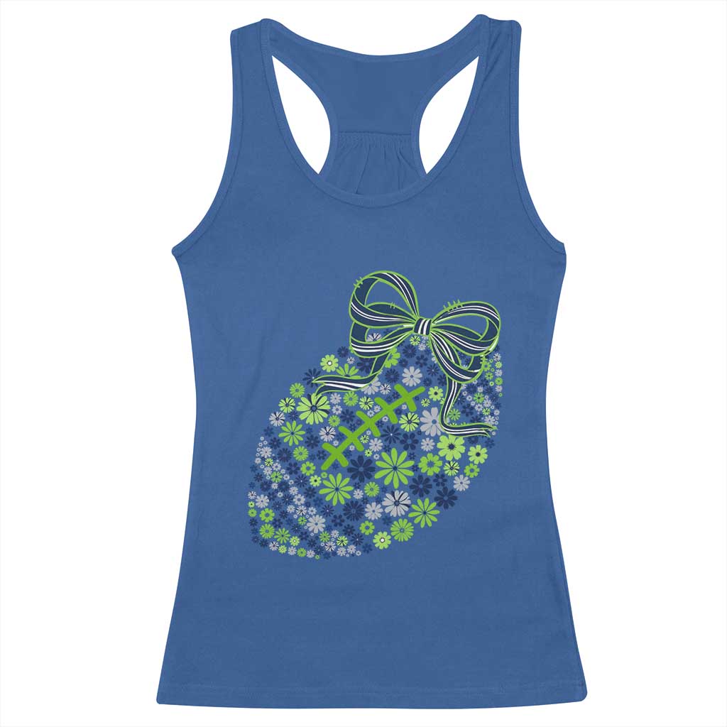 Floral Football With Bow Green And Blue Racerback Tank Top Game Day Sports Fan TS12 Royal Blue Print Your Wear