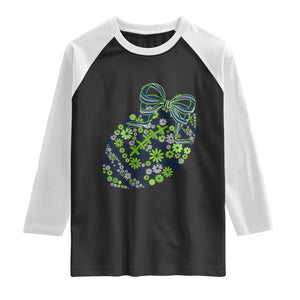 Floral Football With Bow Green And Blue Raglan Shirt Game Day Sports Fan TS12 Black White Print Your Wear