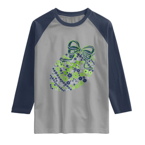 Floral Football With Bow Green And Blue Raglan Shirt Game Day Sports Fan TS12 Sport Gray Navy Print Your Wear