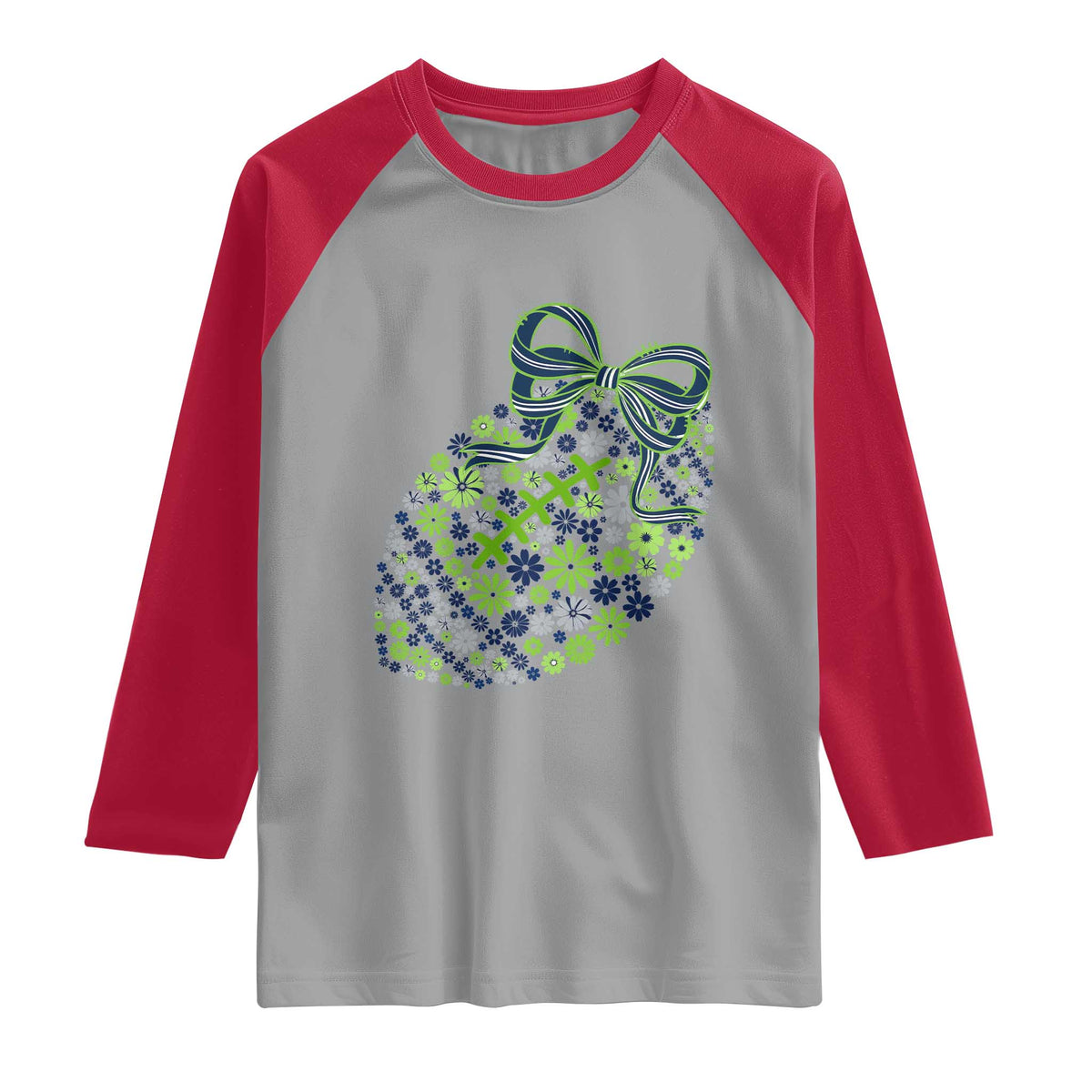 Floral Football With Bow Green And Blue Raglan Shirt Game Day Sports Fan TS12 Sport Gray Red Print Your Wear