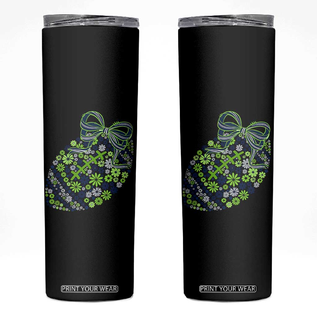 Floral Football With Bow Green And Blue Skinny Tumbler Game Day Sports Fan TS12 Black Print Your Wear