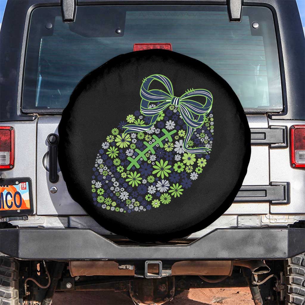 Floral Football With Bow Green And Blue Spare Tire Cover Game Day Sports Fan TS12 No hole Black Print Your Wear
