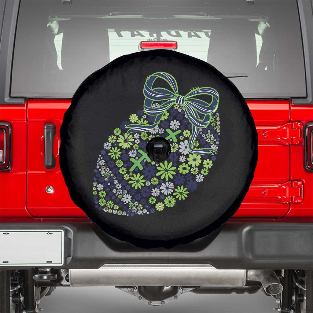 Floral Football With Bow Green And Blue Spare Tire Cover Game Day Sports Fan TS12 Black Print Your Wear