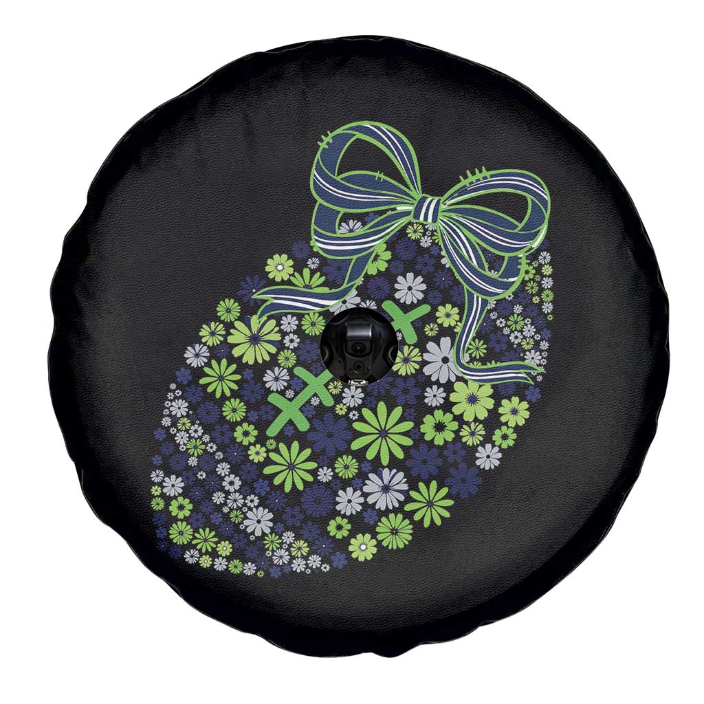 Floral Football With Bow Green And Blue Spare Tire Cover Game Day Sports Fan TS12 Print Your Wear