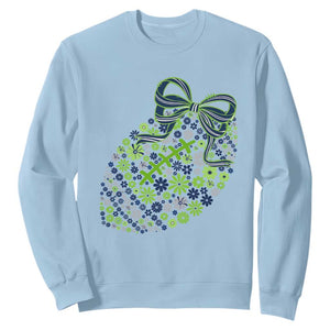 Floral Football With Bow Green And Blue Sweatshirt Game Day Sports Fan TS12 Light Blue Print Your Wear