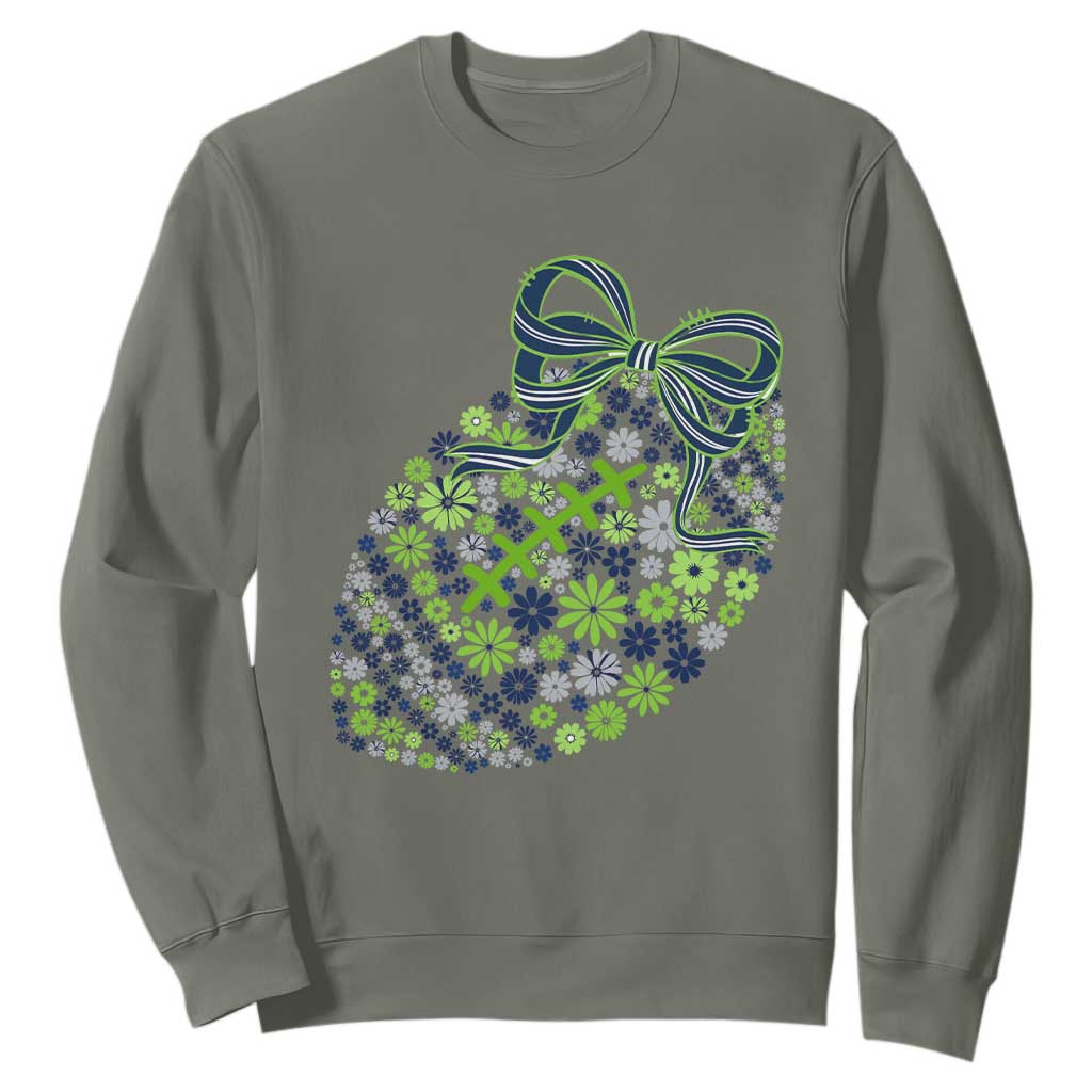 Floral Football With Bow Green And Blue Sweatshirt Game Day Sports Fan TS12 Military Green Print Your Wear