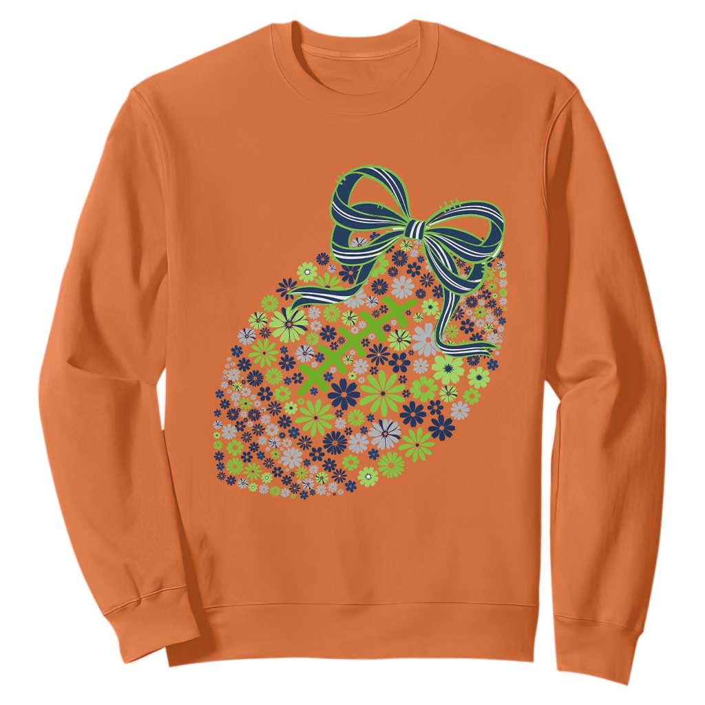 Floral Football With Bow Green And Blue Sweatshirt Game Day Sports Fan TS12 Orange Print Your Wear