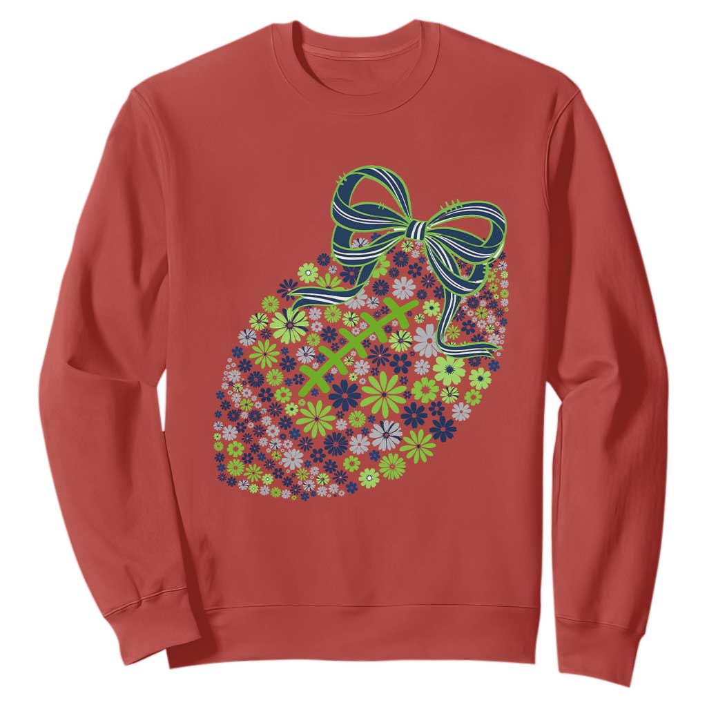 Floral Football With Bow Green And Blue Sweatshirt Game Day Sports Fan TS12 Red Print Your Wear