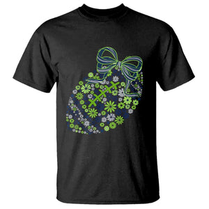 Floral Football With Bow Green And Blue T Shirt Game Day Sports Fan TS12 Black Print Your Wear