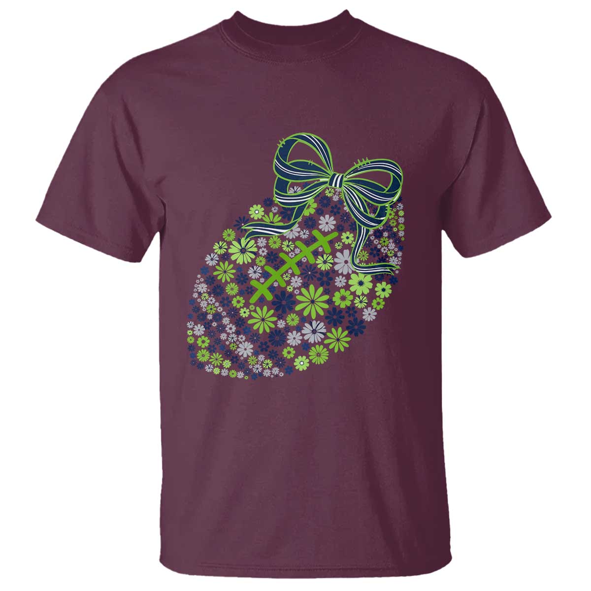 Floral Football With Bow Green And Blue T Shirt Game Day Sports Fan TS12 Maroon Print Your Wear