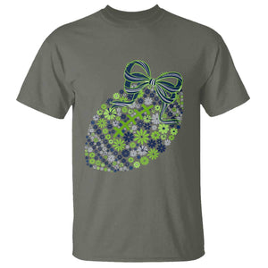 Floral Football With Bow Green And Blue T Shirt Game Day Sports Fan TS12 Military Green Print Your Wear