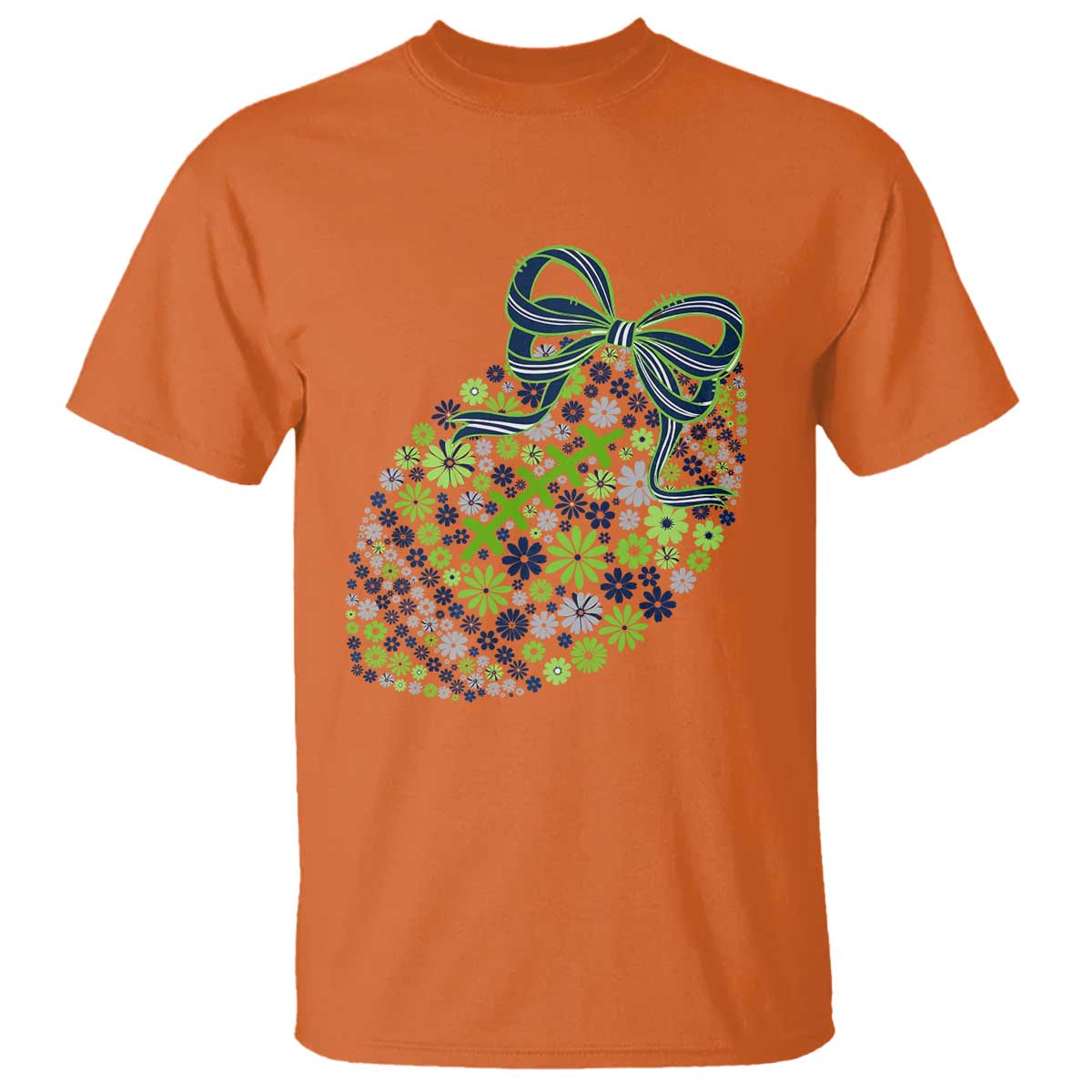 Floral Football With Bow Green And Blue T Shirt Game Day Sports Fan TS12 Orange Print Your Wear