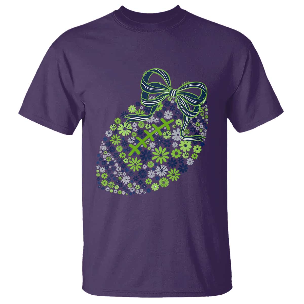 Floral Football With Bow Green And Blue T Shirt Game Day Sports Fan TS12 Purple Print Your Wear