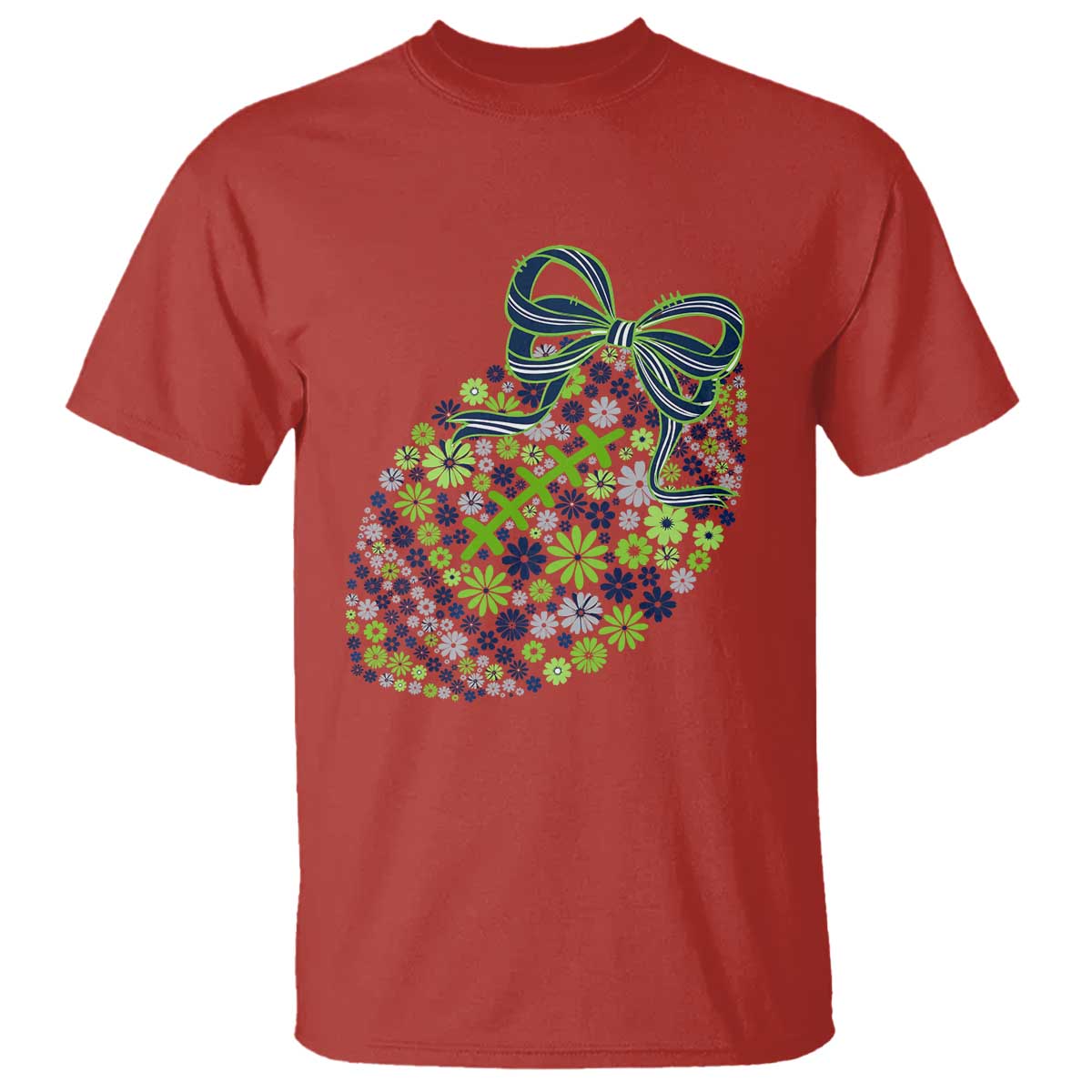 Floral Football With Bow Green And Blue T Shirt Game Day Sports Fan TS12 Red Print Your Wear