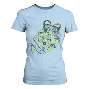 Floral Football With Bow Green And Blue T Shirt For Women Game Day Sports Fan TS12 Light Blue Print Your Wear