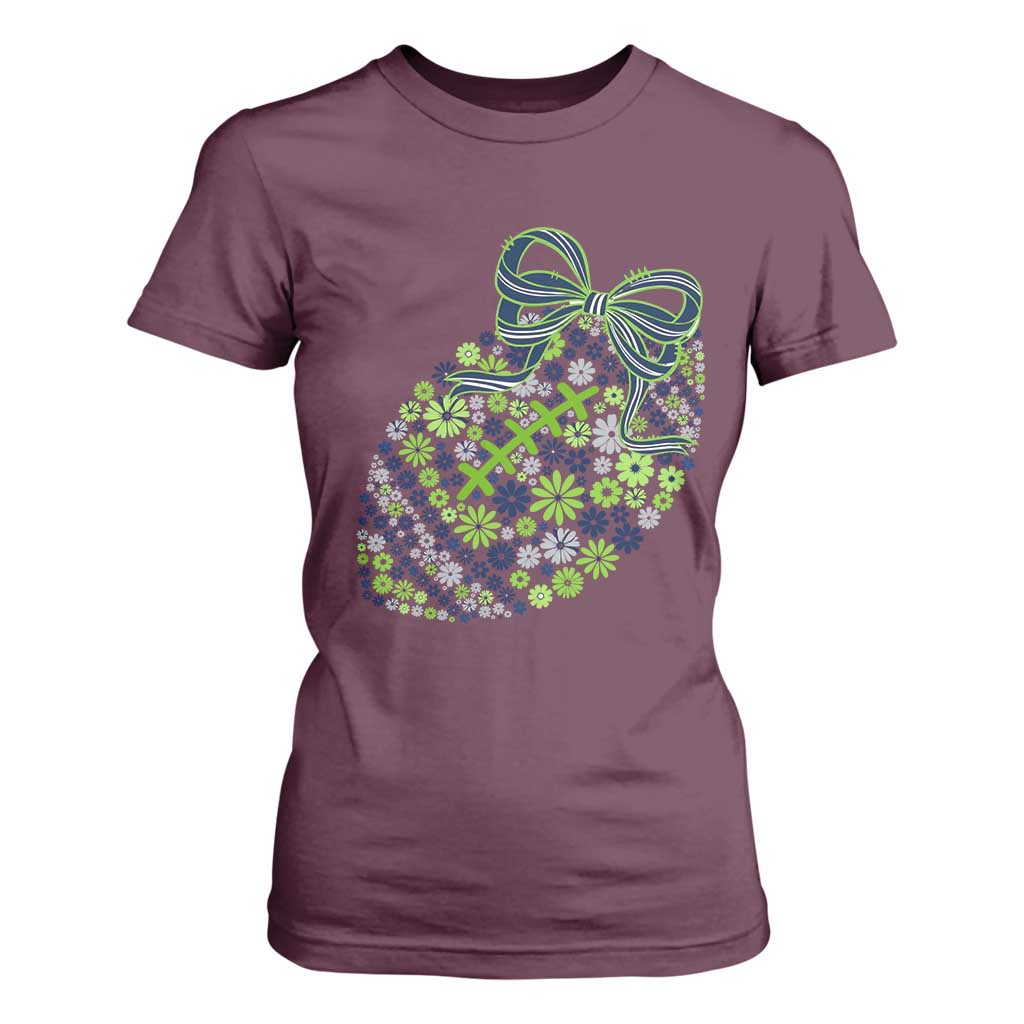 Floral Football With Bow Green And Blue T Shirt For Women Game Day Sports Fan TS12 Maroon Print Your Wear