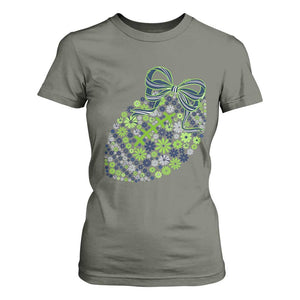Floral Football With Bow Green And Blue T Shirt For Women Game Day Sports Fan TS12 Military Green Print Your Wear