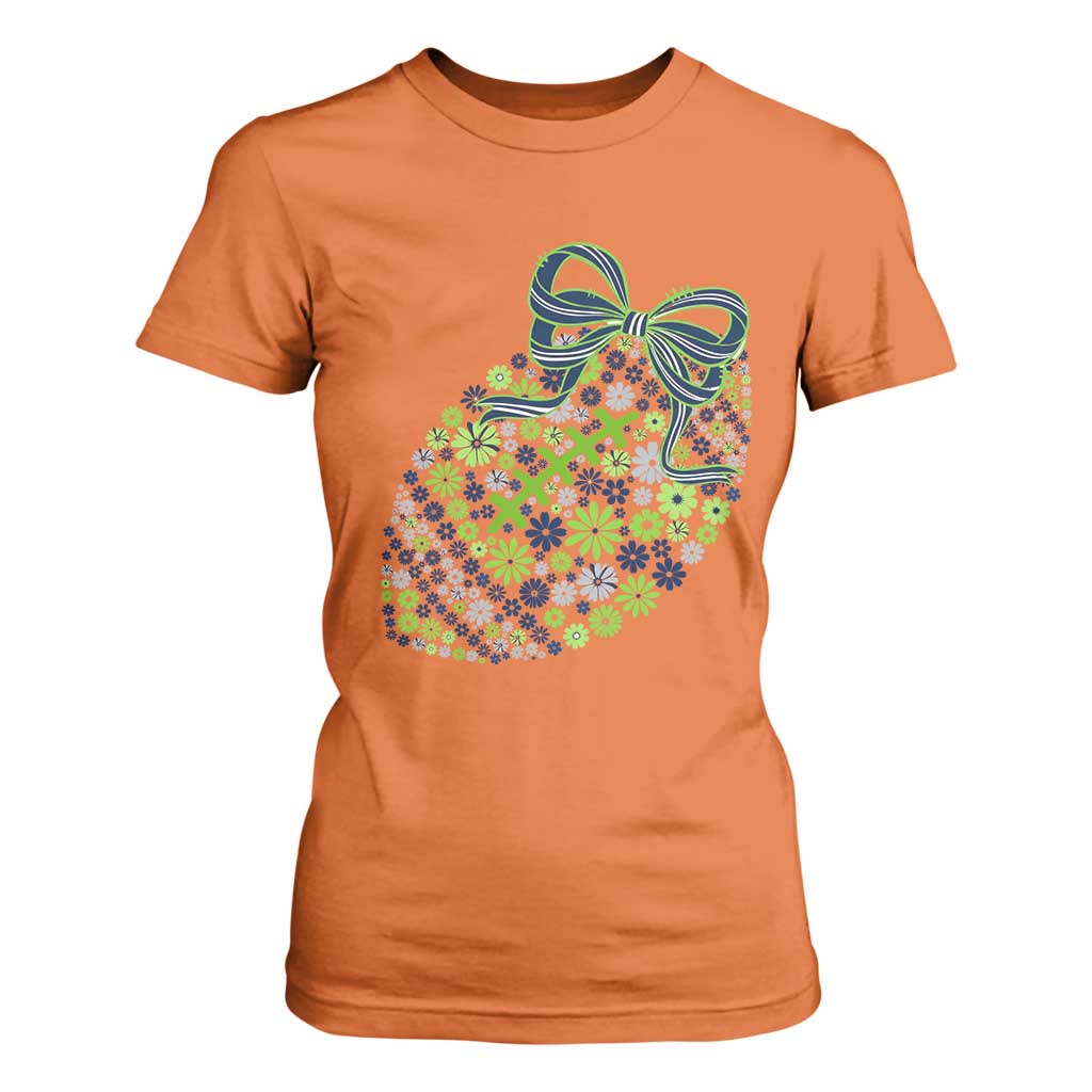 Floral Football With Bow Green And Blue T Shirt For Women Game Day Sports Fan TS12 Orange Print Your Wear