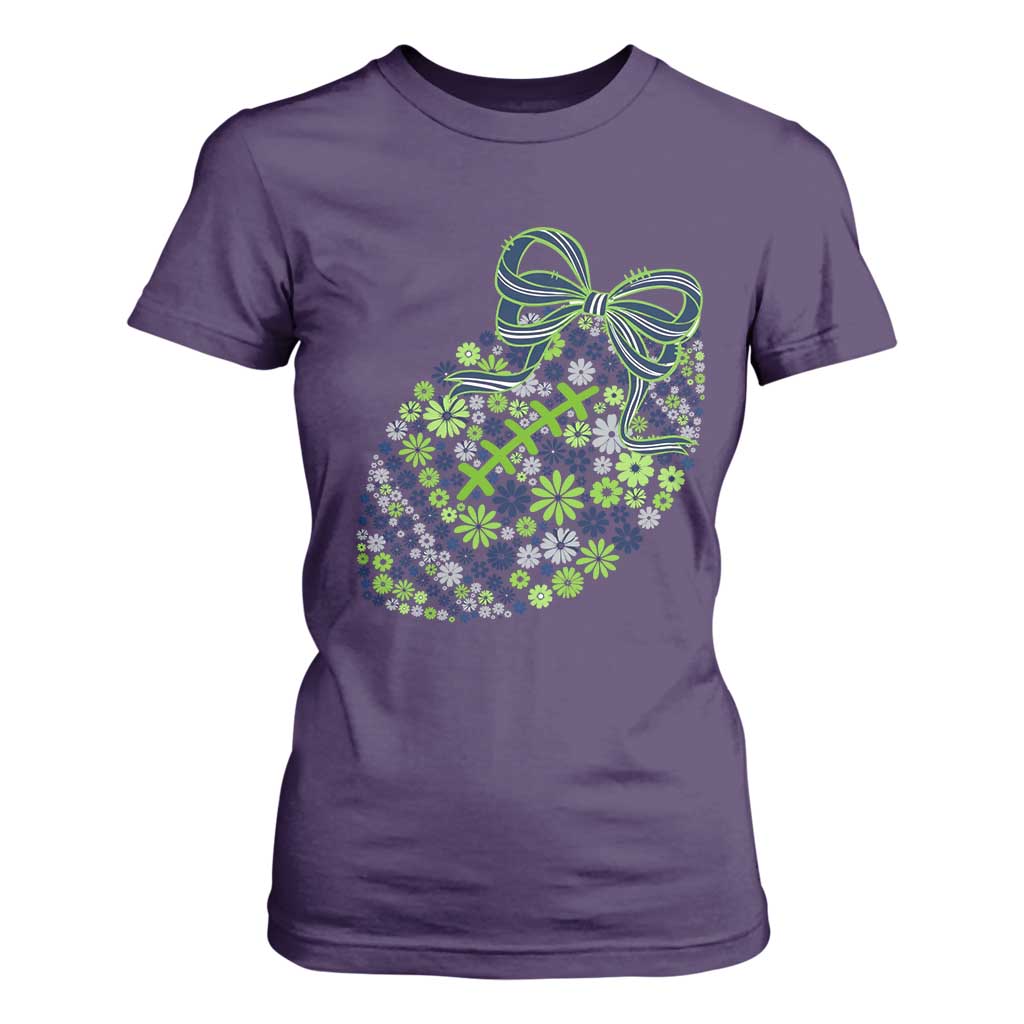 Floral Football With Bow Green And Blue T Shirt For Women Game Day Sports Fan TS12 Purple Print Your Wear