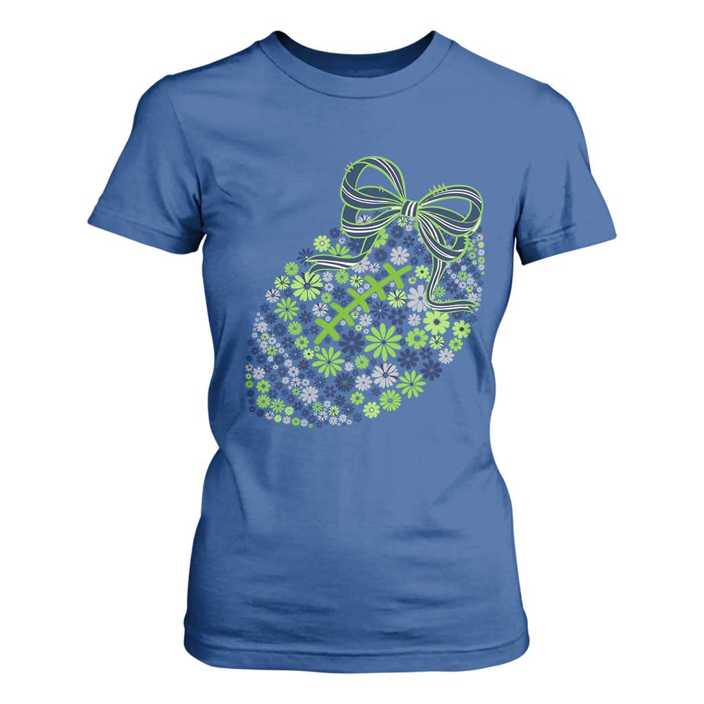 Floral Football With Bow Green And Blue T Shirt For Women Game Day Sports Fan TS12 Royal Blue Print Your Wear