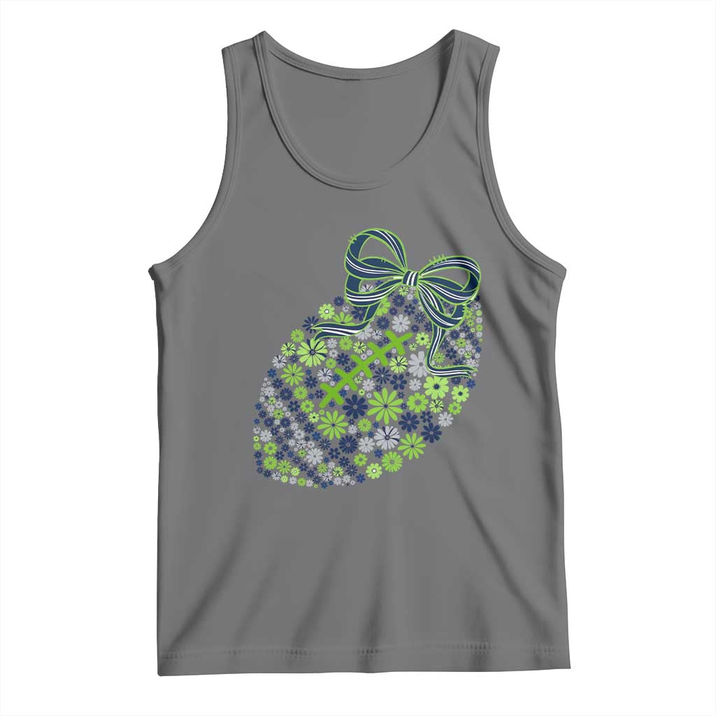 Floral Football With Bow Green And Blue Tank Top Game Day Sports Fan TS12 Black Heather Print Your Wear