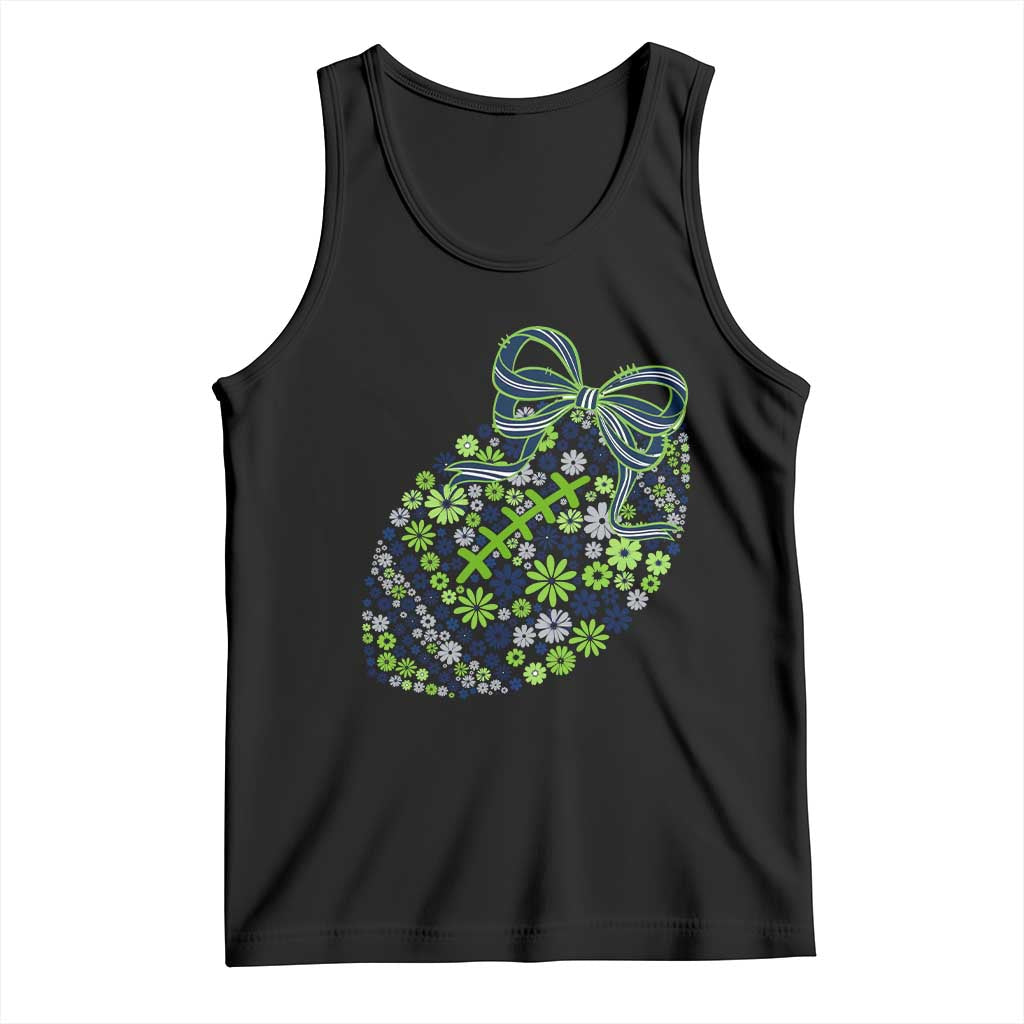 Floral Football With Bow Green And Blue Tank Top Game Day Sports Fan TS12 Black Print Your Wear