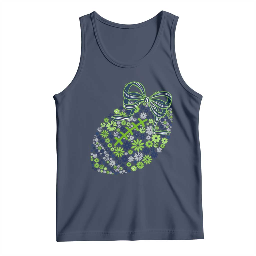 Floral Football With Bow Green And Blue Tank Top Game Day Sports Fan TS12 Navy Print Your Wear