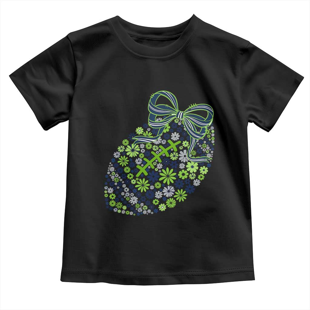 Floral Football With Bow Green And Blue Toddler T Shirt Game Day Sports Fan TS12 Black Print Your Wear