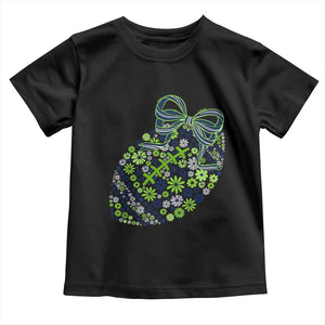 Floral Football With Bow Green And Blue Toddler T Shirt Game Day Sports Fan TS12 Black Print Your Wear
