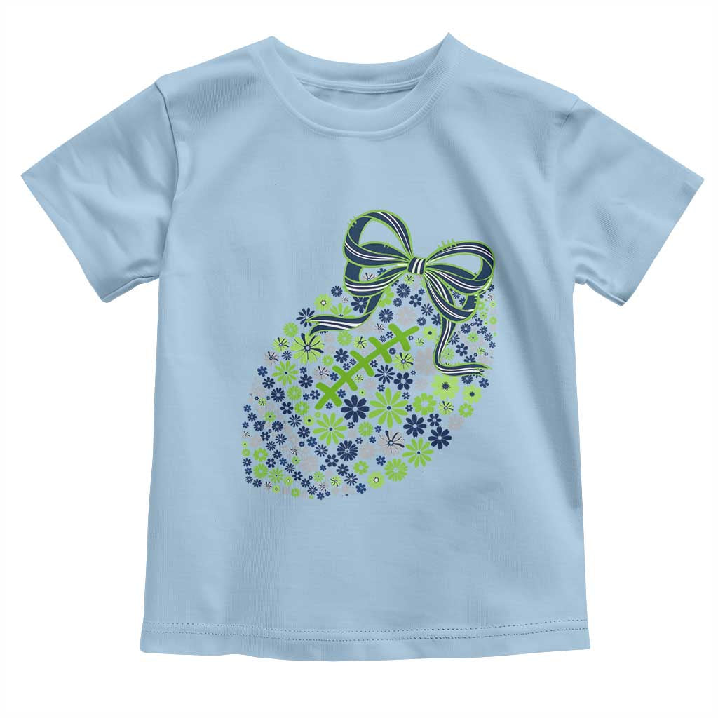 Floral Football With Bow Green And Blue Toddler T Shirt Game Day Sports Fan TS12 Light Blue Print Your Wear