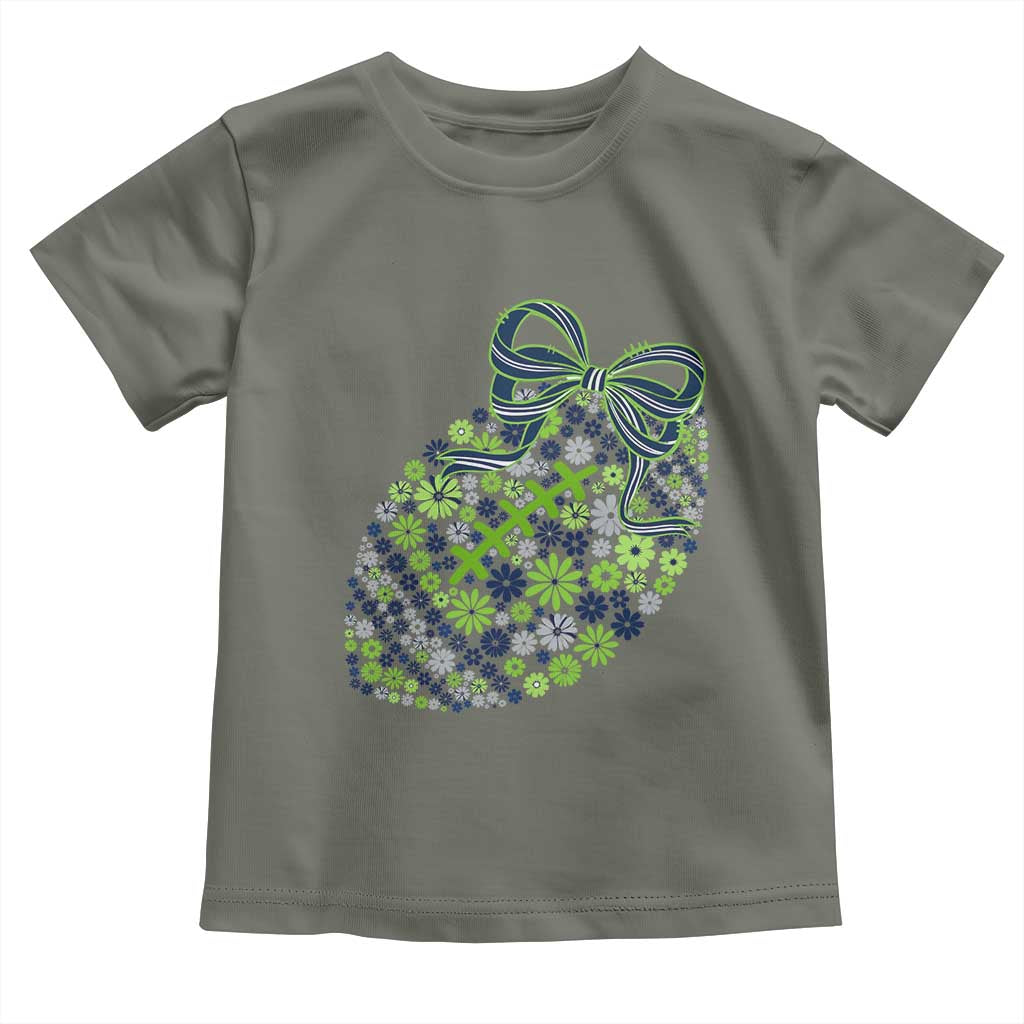 Floral Football With Bow Green And Blue Toddler T Shirt Game Day Sports Fan TS12 Military Green Print Your Wear