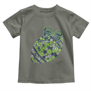 Floral Football With Bow Green And Blue Toddler T Shirt Game Day Sports Fan TS12 Military Green Print Your Wear