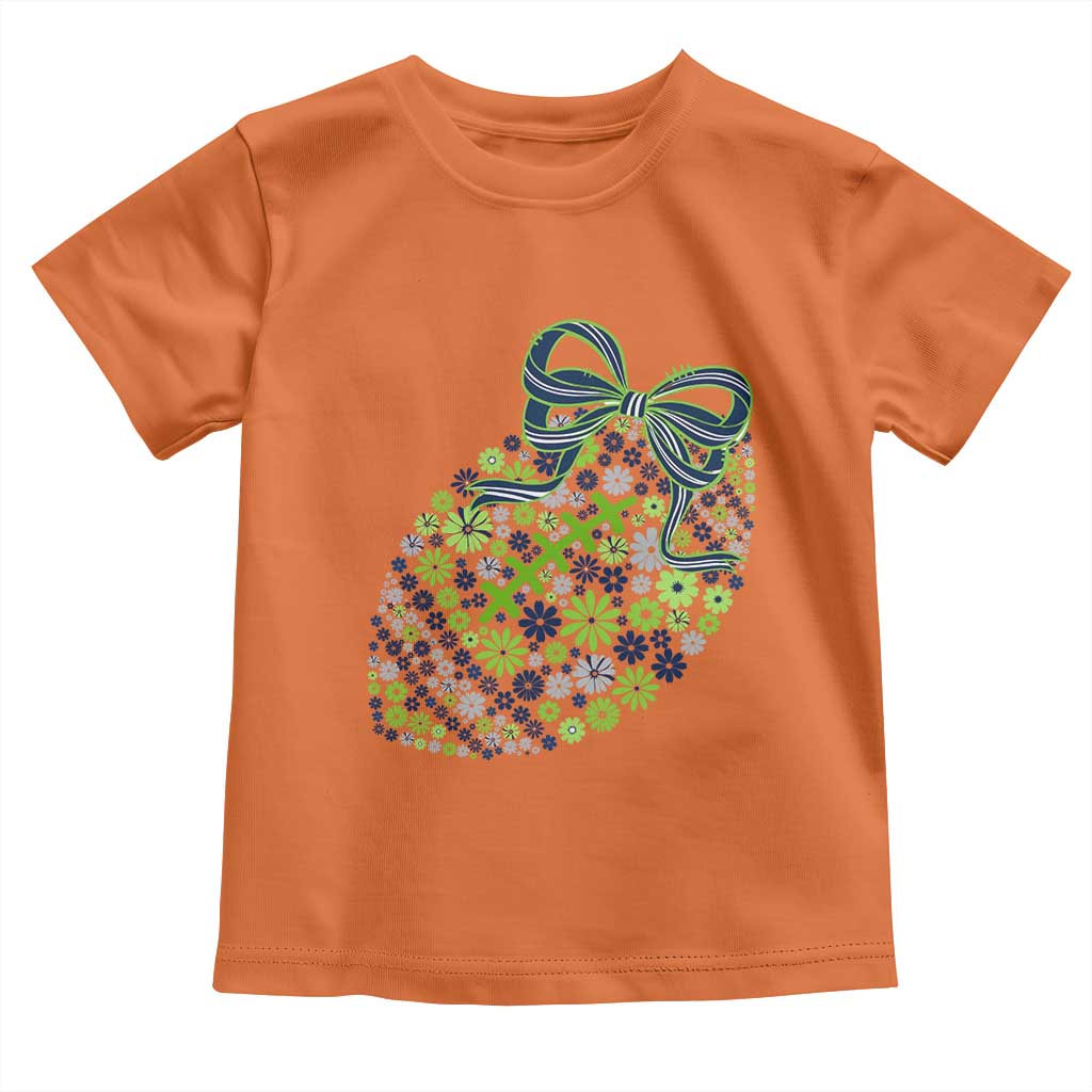 Floral Football With Bow Green And Blue Toddler T Shirt Game Day Sports Fan TS12 Orange Print Your Wear